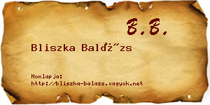 Bliszka Balázs névjegykártya
